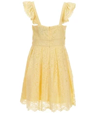I.N. Girl Big Girls Flutter-Sleeve Patterned Lace-Trimmed Fit-And-Flare Dress