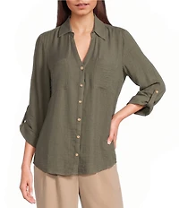I.N. San Francisco 3/4 Sleeve Button Front Woven Top
