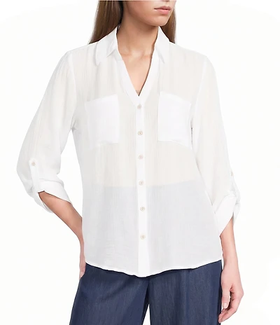 I.N. San Francisco 3/4 Sleeve Button Front Woven Top