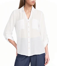 I.N. San Francisco 3/4 Sleeve Button Front Woven Top