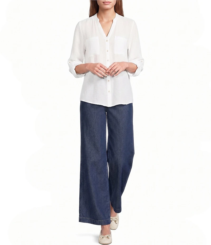 I.N. San Francisco 3/4 Sleeve Button Front Woven Top