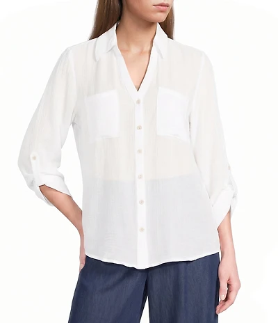 I.N. San Francisco 3/4 Sleeve Button Front Woven Top
