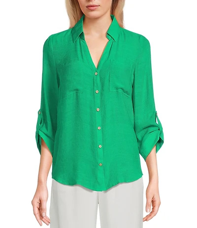 I.N. San Francisco 3/4 Sleeve Patch-Pocket Woven Shirt