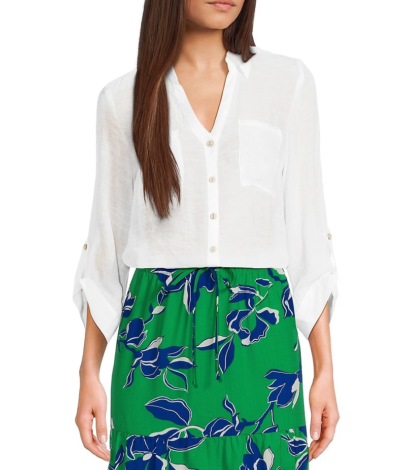 I.N. San Francisco 3/4 Sleeve Patch-Pocket Woven Shirt