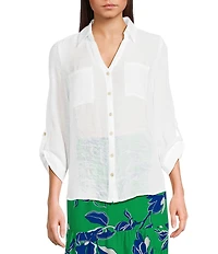 I.N. San Francisco 3/4 Sleeve Patch-Pocket Woven Shirt