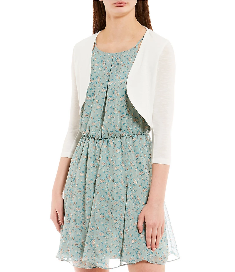 I.N. San Francisco 3/4 Sleeve Ruched Back Pull-On Shrug