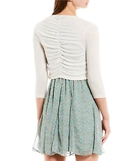 I.N. San Francisco 3/4 Sleeve Ruched Back Pull-On Shrug