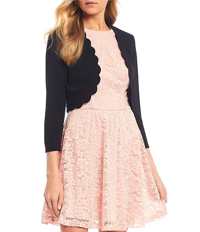 I.N. San Francisco 3/4 Sleeve Scalloped Edge Knit Shrug