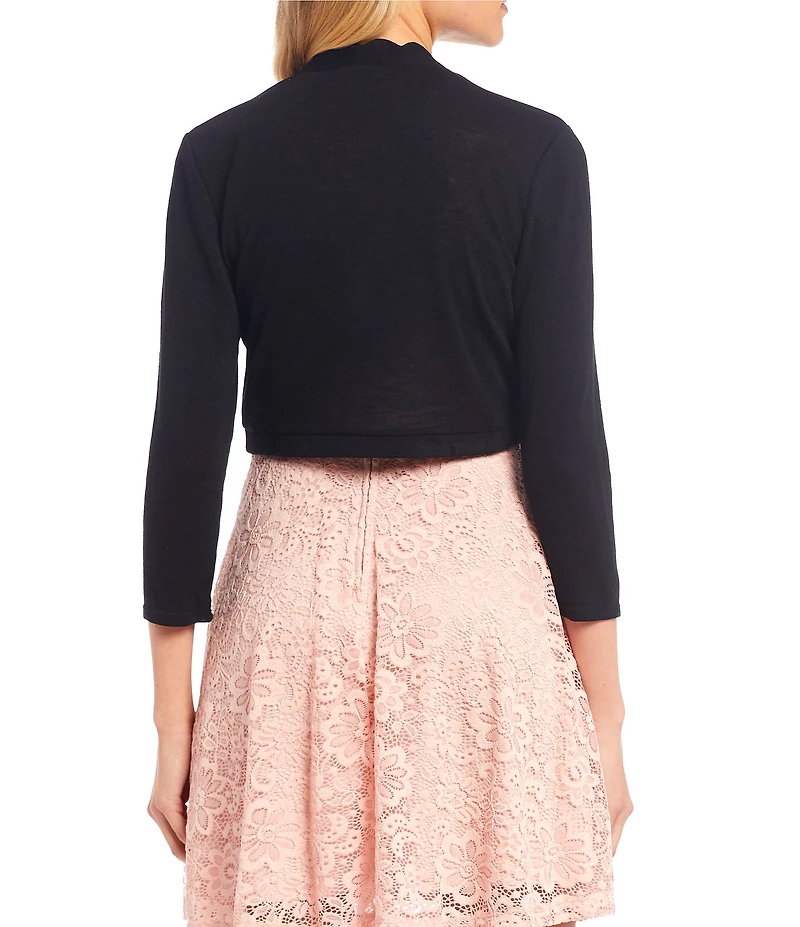 I.N. San Francisco 3/4 Sleeve Scalloped Edge Knit Shrug
