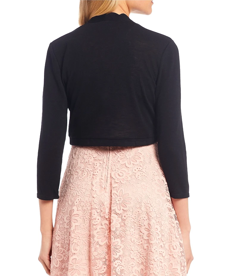 3/4 Sleeve Scalloped Hem Cropped Cardigan