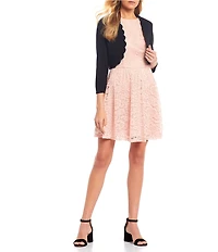 3/4 Sleeve Scalloped Hem Cropped Cardigan