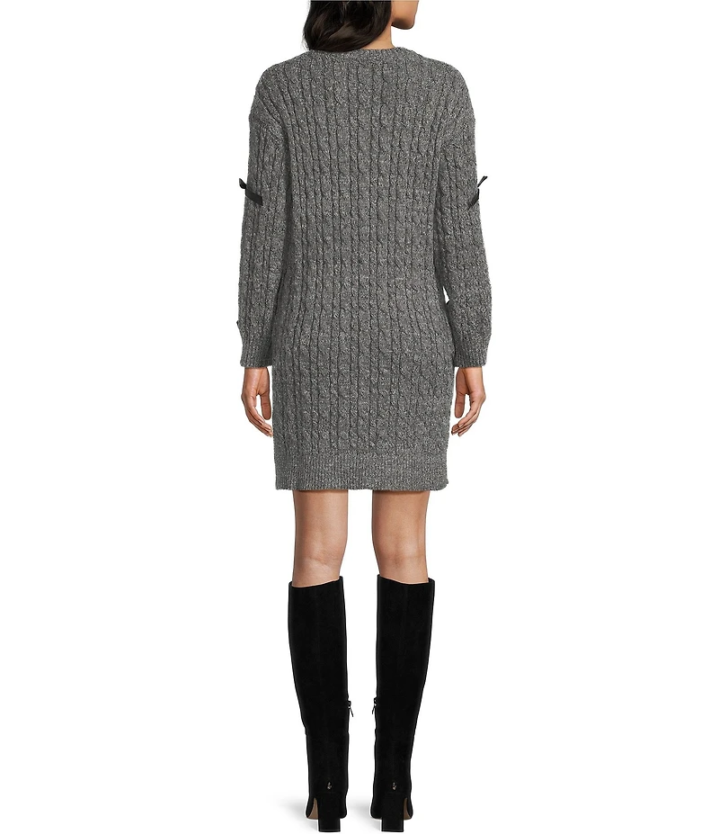 I.N. San Francisco 3D Bow Cable Knit Long Sleeve Sweater Dress