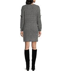 I.N. San Francisco 3D Bow Cable Knit Long Sleeve Sweater Dress