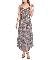 I.N. San Francisco Abstract Floral Printed Asymmetrical Ruffled Midi Dress