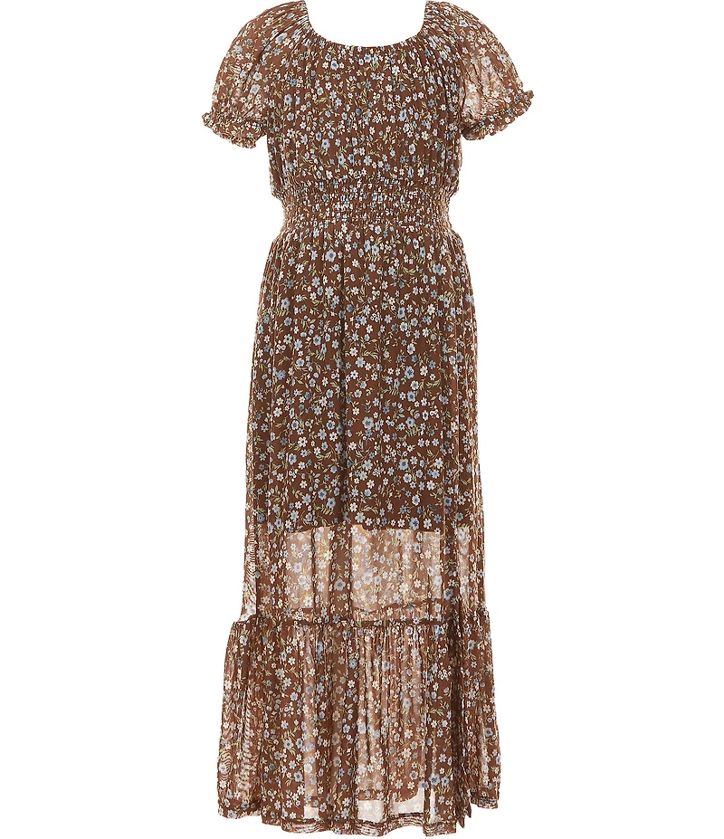 I.N. San Francisco Big Girls Long Sleeve Fringe Suede Jacket & Allover Printed Maxi Dress