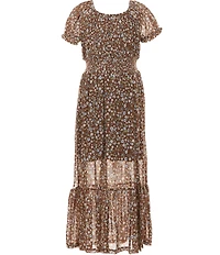 I.N. San Francisco Big Girls Long Sleeve Fringe Suede Jacket & Allover Printed Maxi Dress
