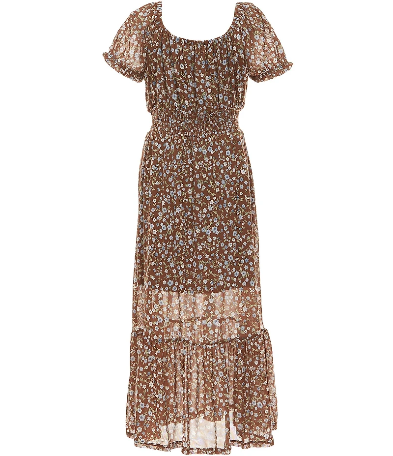 I.N. San Francisco Big Girls Long Sleeve Fringe Suede Jacket & Allover Printed Maxi Dress