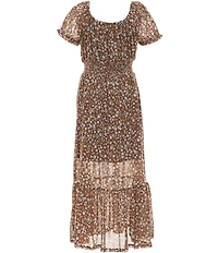 I.N. San Francisco Big Girls Long Sleeve Fringe Suede Jacket & Allover Printed Maxi Dress