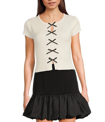 I.N. San Francisco Bow Front Short Sleeve Sweater