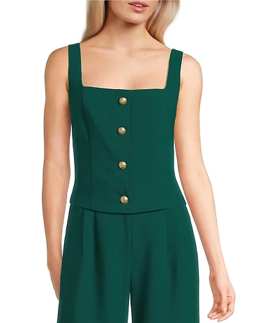 I.N. San Francisco Button Front Cropped Vest Tank