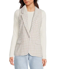I.N. San Francisco Check Boucle Button Front Suiting Vest
