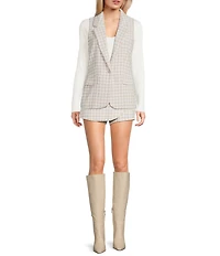 I.N. San Francisco Check Boucle Button Front Coordinating Suiting Vest