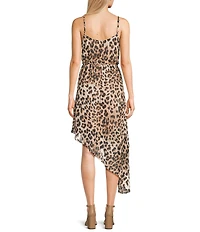 I.N. San Francisco Cheetah Print V-Neck Asymmetrical Ruffle Midi Dress