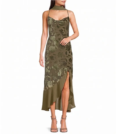 I.N. San Francisco Cowl Neck Scarf Asymmetric Ruffle Maxi Dress