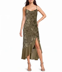 I.N. San Francisco Cowl Neck Scarf Asymmetric Ruffle Maxi Dress