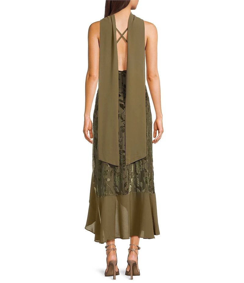 I.N. San Francisco Cowl Neck Scarf Asymmetric Ruffle Maxi Dress