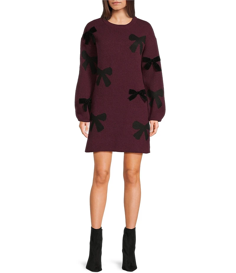 I.N. San Francisco Crew Neck Long Sleeve 3D Bow Sweater Dress