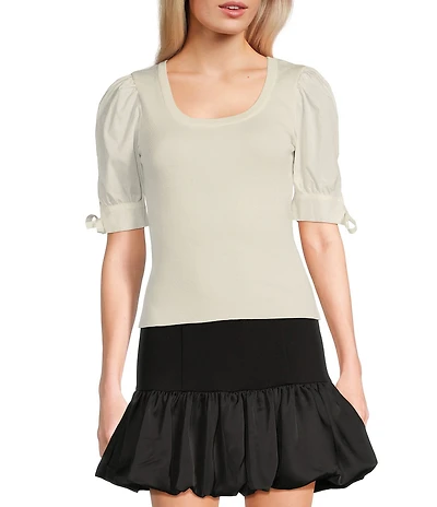 I.N. San Francisco Scoop Neck Tie Side Short Puff Sleeve Sweater Top