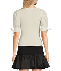 I.N. San Francisco Scoop Neck Tie Side Short Puff Sleeve Sweater Top
