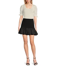 I.N. San Francisco Scoop Neck Tie Side Short Puff Sleeve Sweater Top