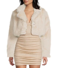 I.N. San Francisco Faux Fur Collared Long Sleeve Cropped Shrug