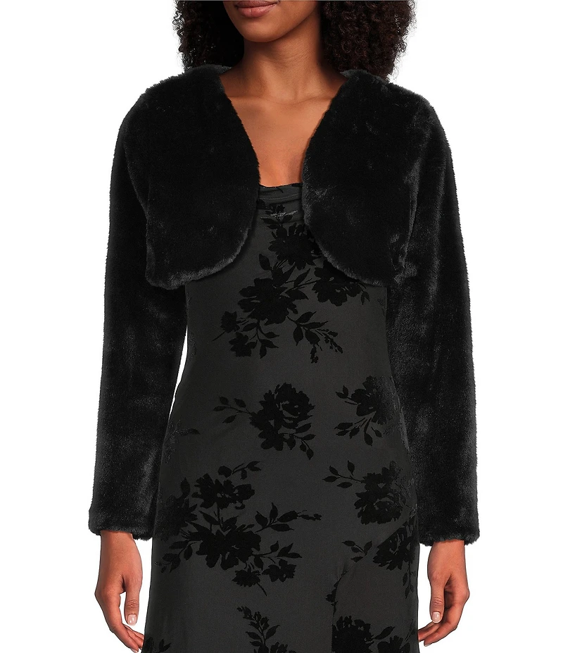 I.N. San Francisco Faux Fur Long Sleeve Cropped Shrug