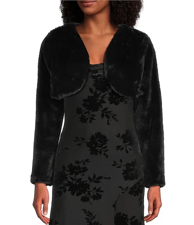 I.N. San Francisco Faux Fur Long Sleeve Cropped Shrug