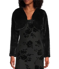 I.N. San Francisco Faux Fur Long Sleeve Cropped Shrug
