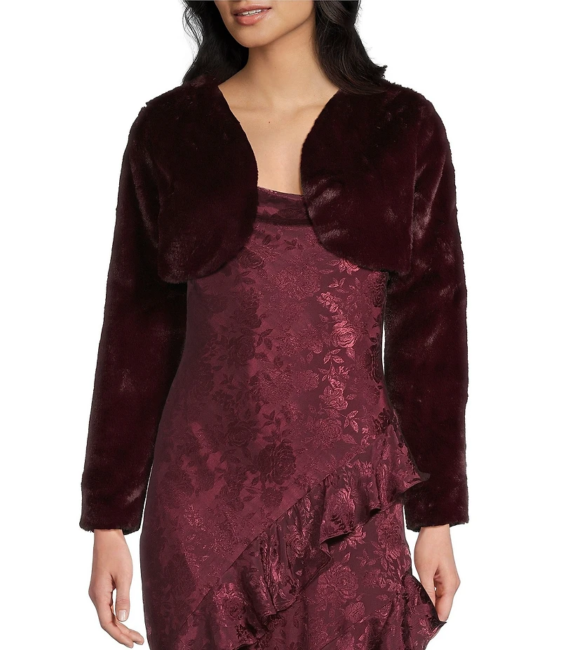 I.N. San Francisco Faux Fur Long Sleeve Cropped Shrug