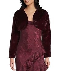 I.N. San Francisco Faux Fur Long Sleeve Cropped Shrug
