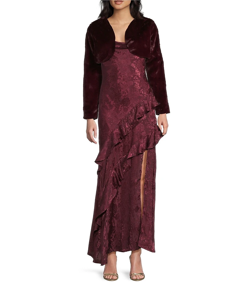 I.N. San Francisco Faux Fur Long Sleeve Cropped Shrug