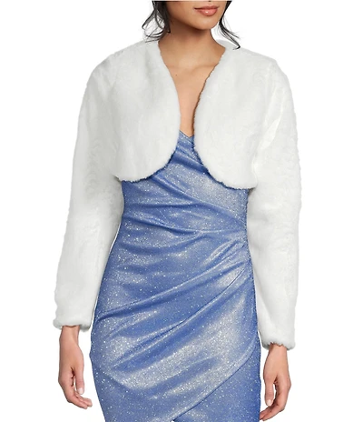 I.N. San Francisco Faux Fur Long Sleeve Cropped Shrug