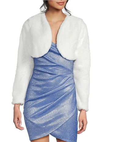 I.N. San Francisco Faux Fur Long Sleeve Cropped Shrug