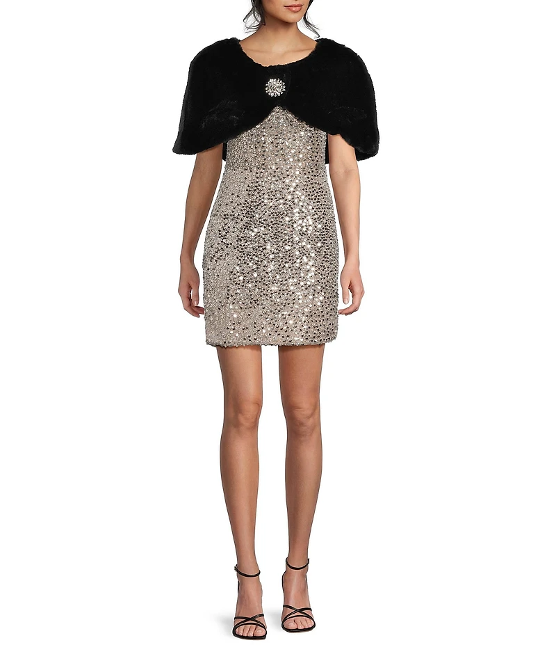 I.N. San Francisco Faux Fur Novelty Brooch Shrug