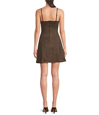 I.N. San Francisco Faux Suede Sweetheart Neck Grommet A-line Dress