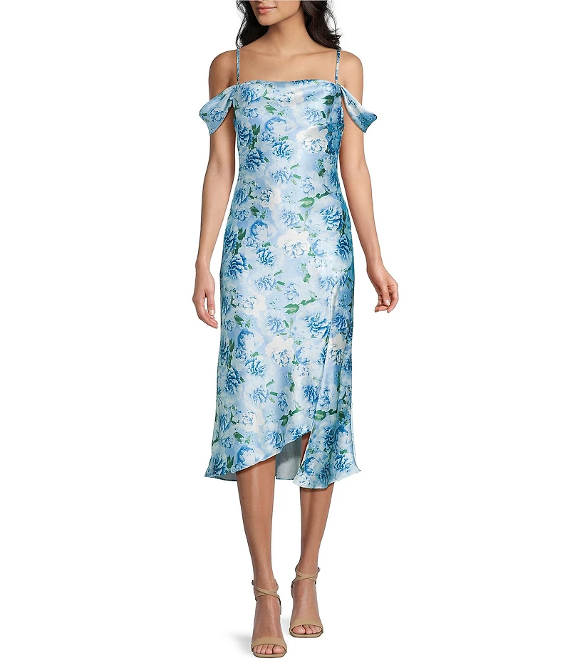 I.N. San Francisco Floral Cowl Neck Off The Shoulder Midi Dress