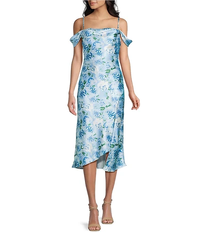 I.N. San Francisco Floral Cowl Neck Off The Shoulder Midi Dress