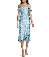 I.N. San Francisco Floral Cowl Neck Off The Shoulder Midi Dress