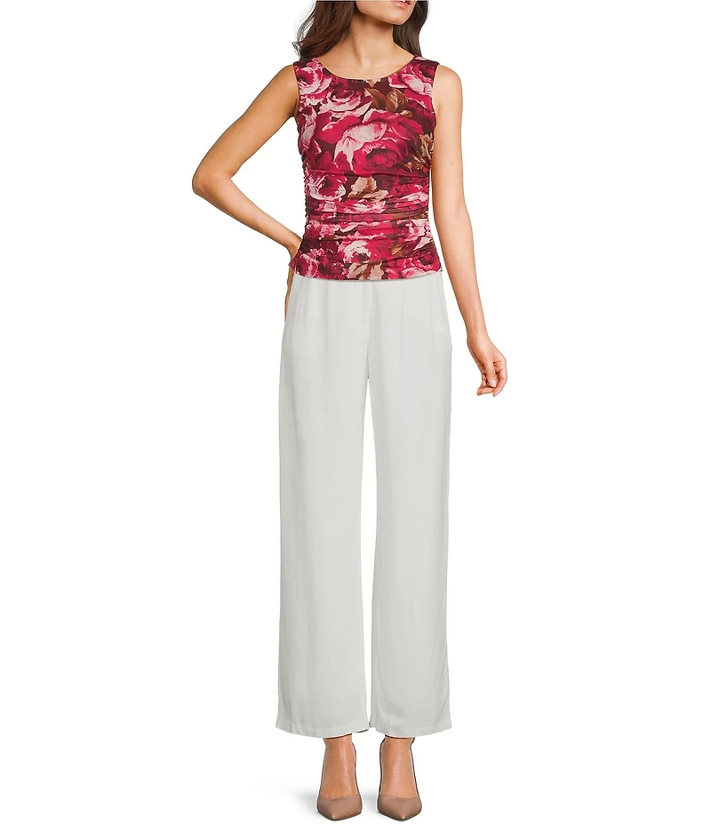 I.N. San Francisco Floral Print Boat Neck Side Shirred Top
