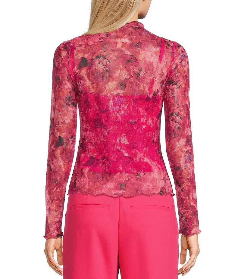 I.N. San Francisco Floral Print Mock Neck Long Sleeve Top